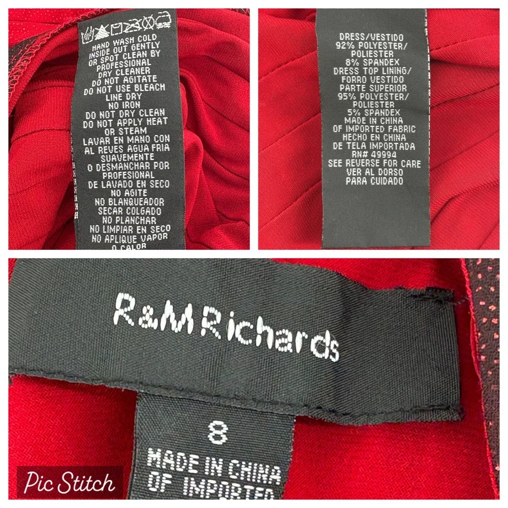 R&M Richards 8 Red Ombre Glitter Sleeveless Pleated Holiday Party Cocktail Dress